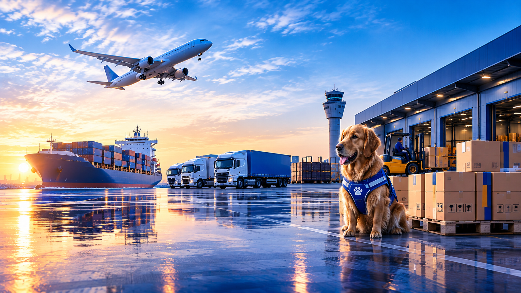 A PawsHaste handler loading a climate-controlled transport unit at a departure terminal.