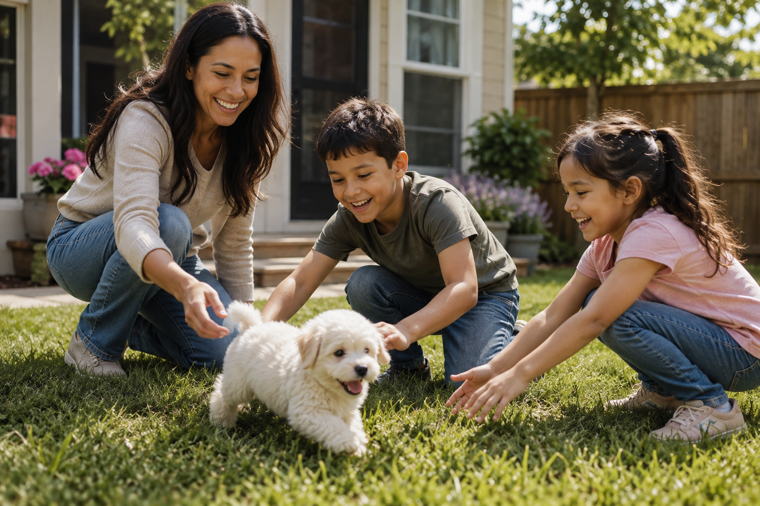 A family receiving their pet at the door from a PawsHaste handler.